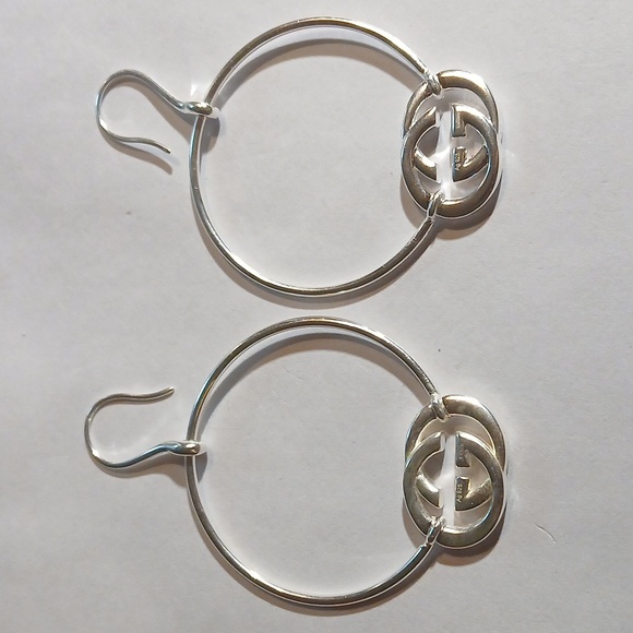 NEW AUTHENTIC GUCCI .925 STERLING SILVER GG LOOP EARRINGS - Picture 4 of 8